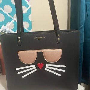 Karl Lagerfeld Black Tote with Cat Face Design